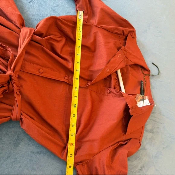 New York & Company Rust Shirt Dress Midi Long Sleeve Collared Belted M - Picture 6 of 9